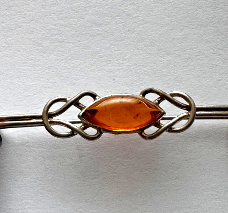Vintage Sterling Silver 925 Amber Bar Brooch Celtic Knot Design 2″ Pin