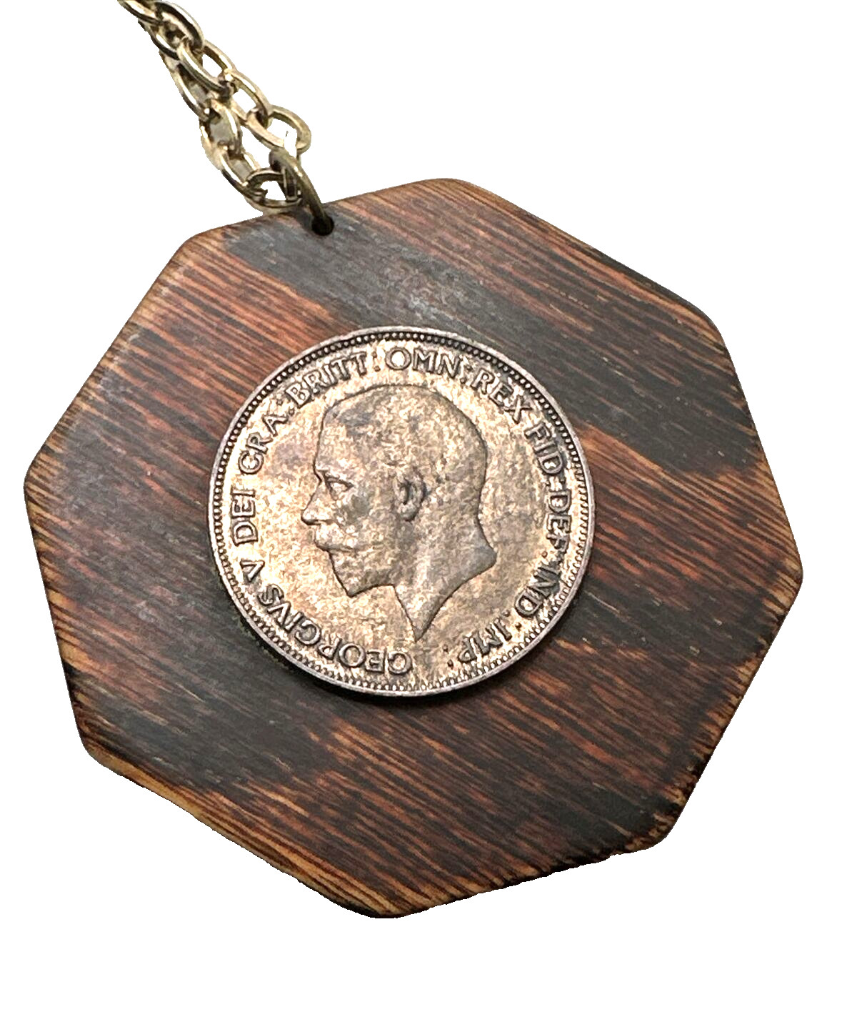 Vintage George V British Penny Coin Pendant Necklace 23″ United Kingdom