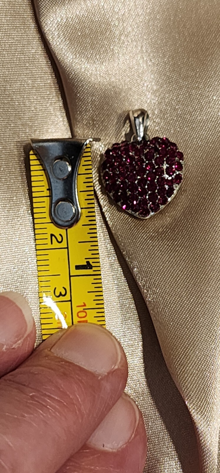 Red Rhinestone Puffy Heart Pendant Silver Tone Gift Birthday Christmas Valentine