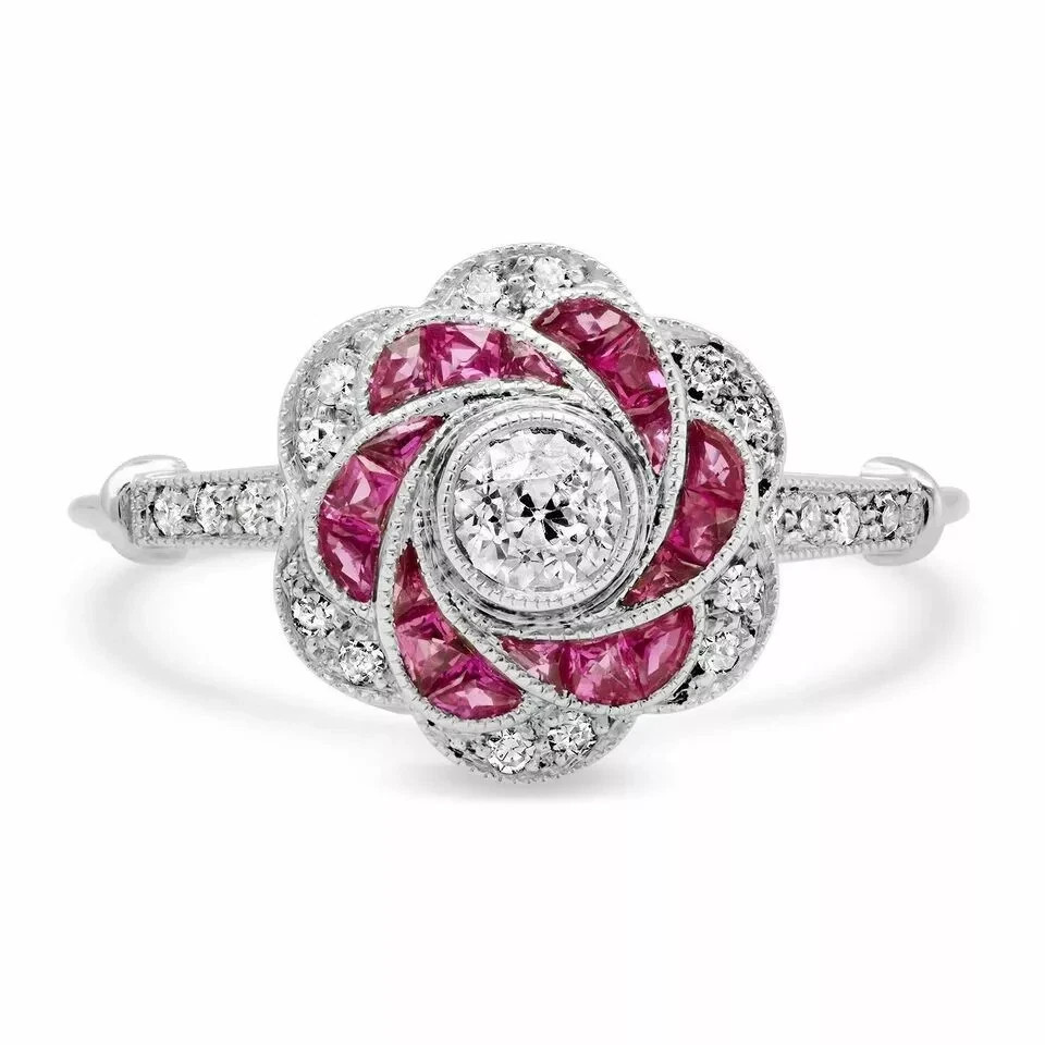 2Ct Art Deco Vintage Style Lab Created Diamond Engagement 14K White Gold FN Ring