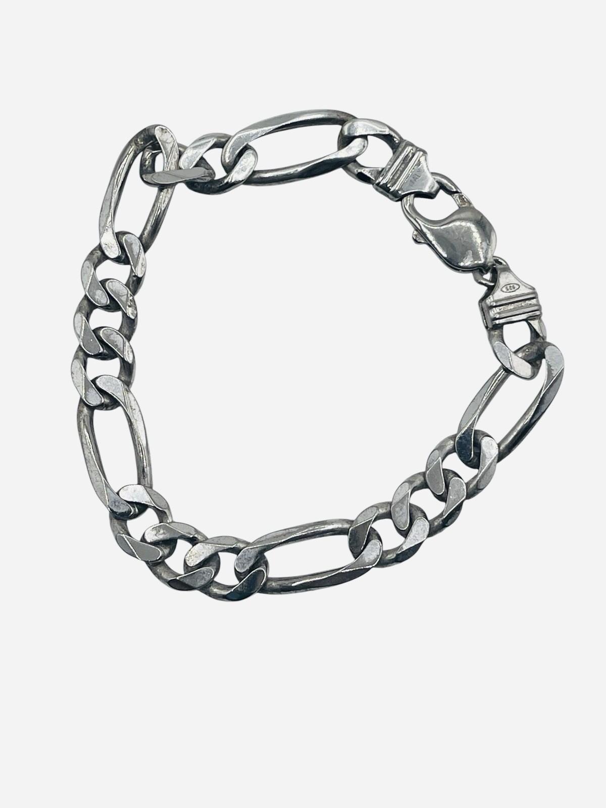 Vintage 925 Sterling Silver Signed Unisex Chain Link 8.25” Figaro Bracelet Italy