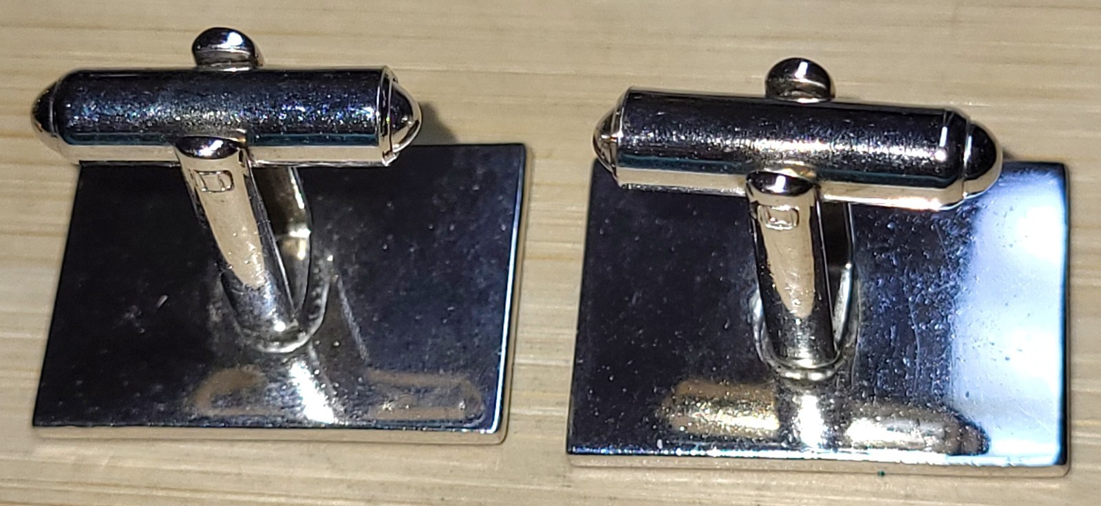 SPEIDEL Silvertone & Green Modernist Cufflinks 7/8″ Wide Very Good Condition