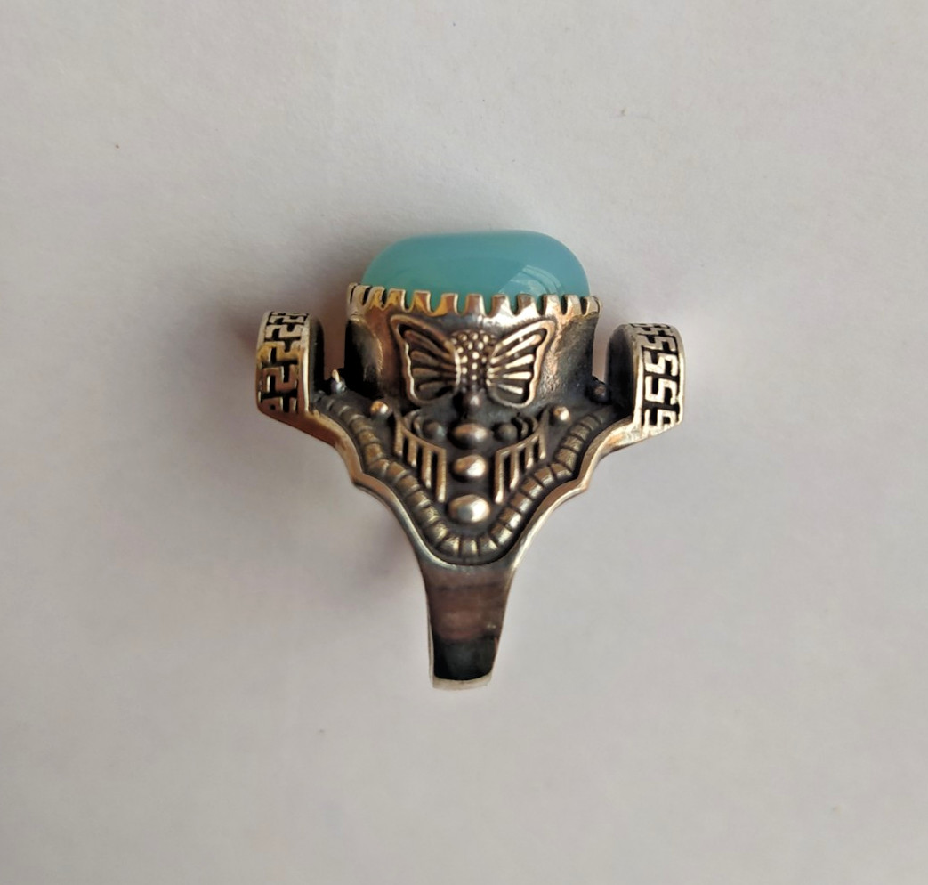 Ancient Vintage Victorian Sterling Silver Ring Natural Aquamarine Stone Size 6.5