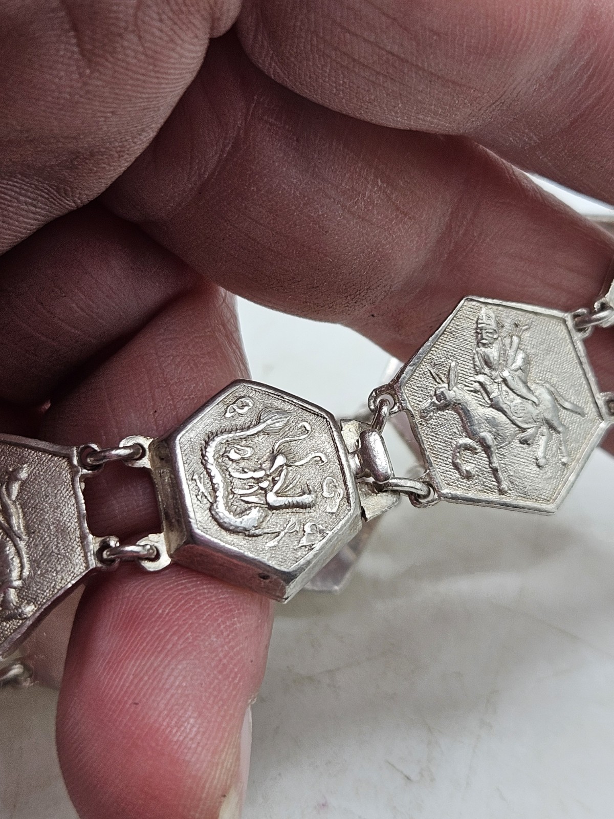 Vintage China Export Sterling Silver Panel Bracelet. Signed China, Sterling,