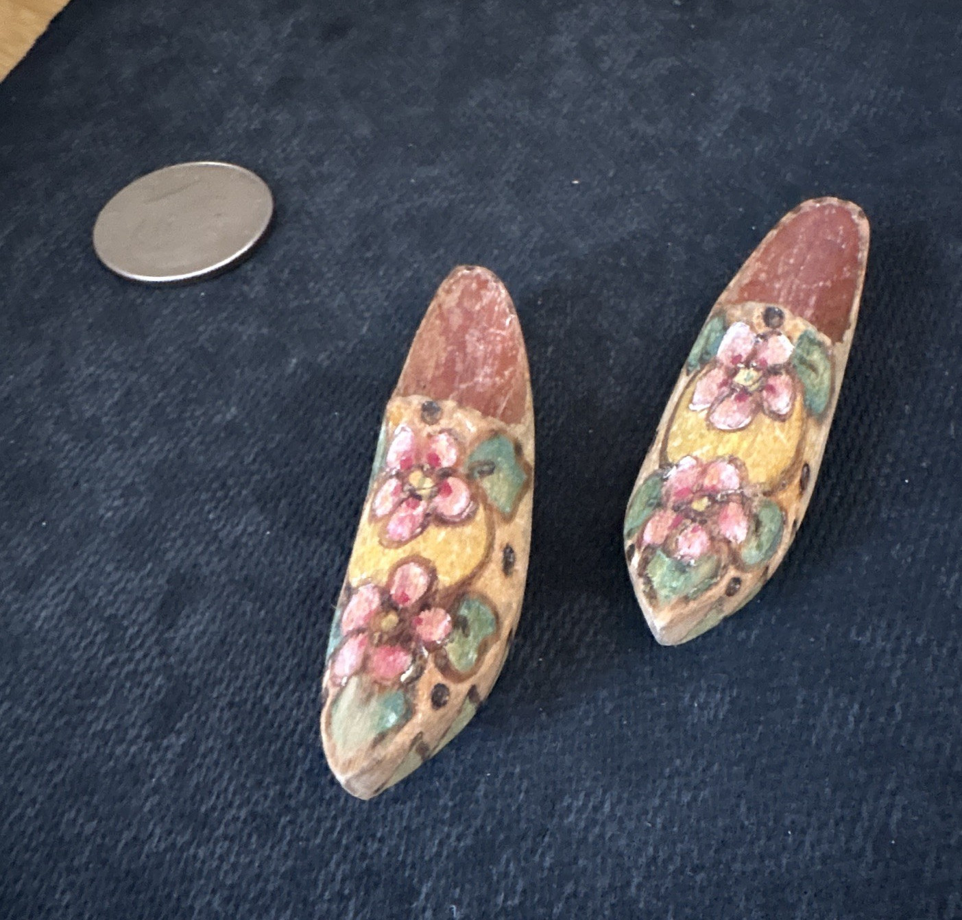 Vintage Hand-Painted Wood Floral Marquise miniature shoes