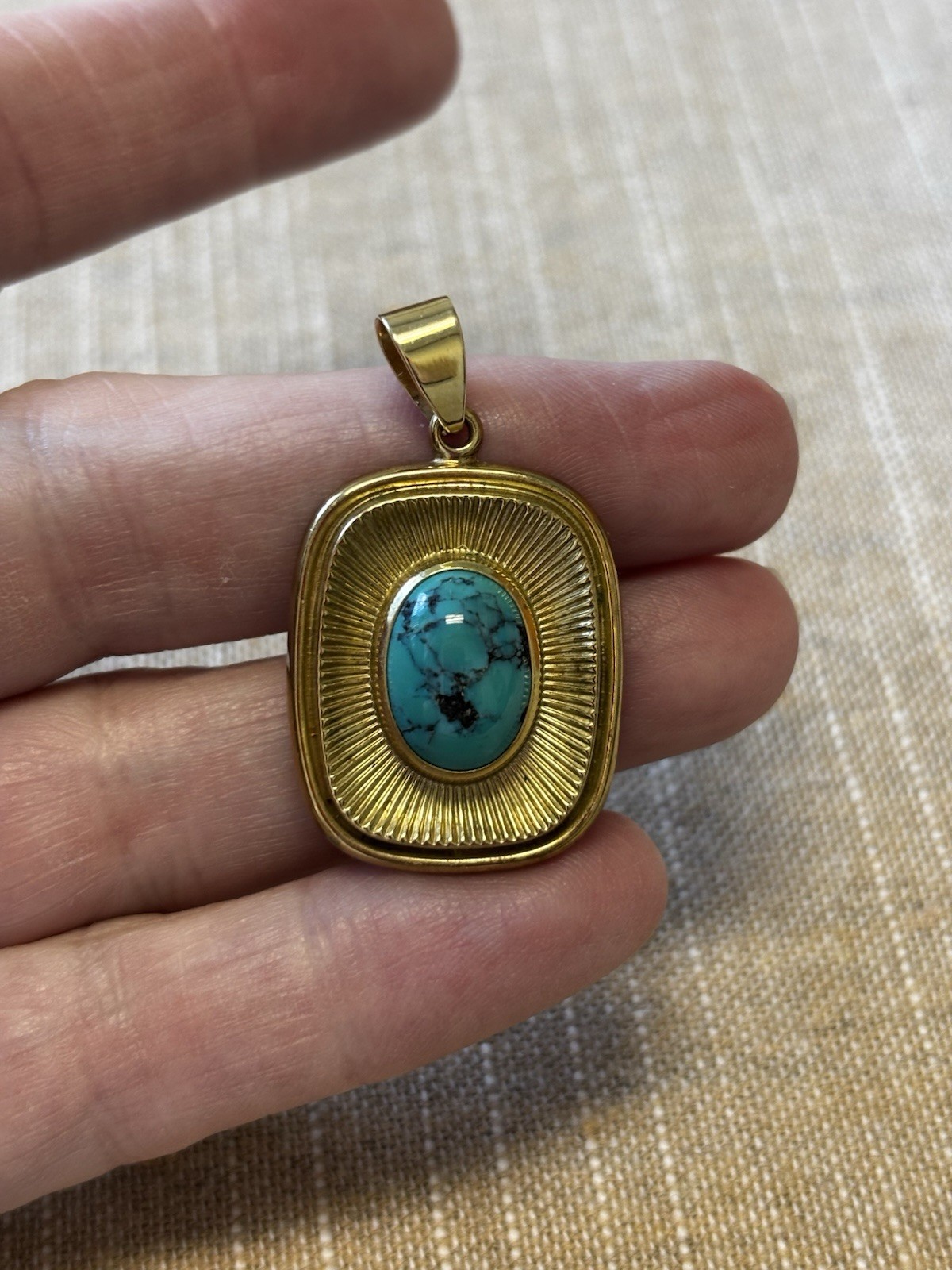 Vintage Gold Plated Pendant with Natural Turquoise 1.5” Long Great Look