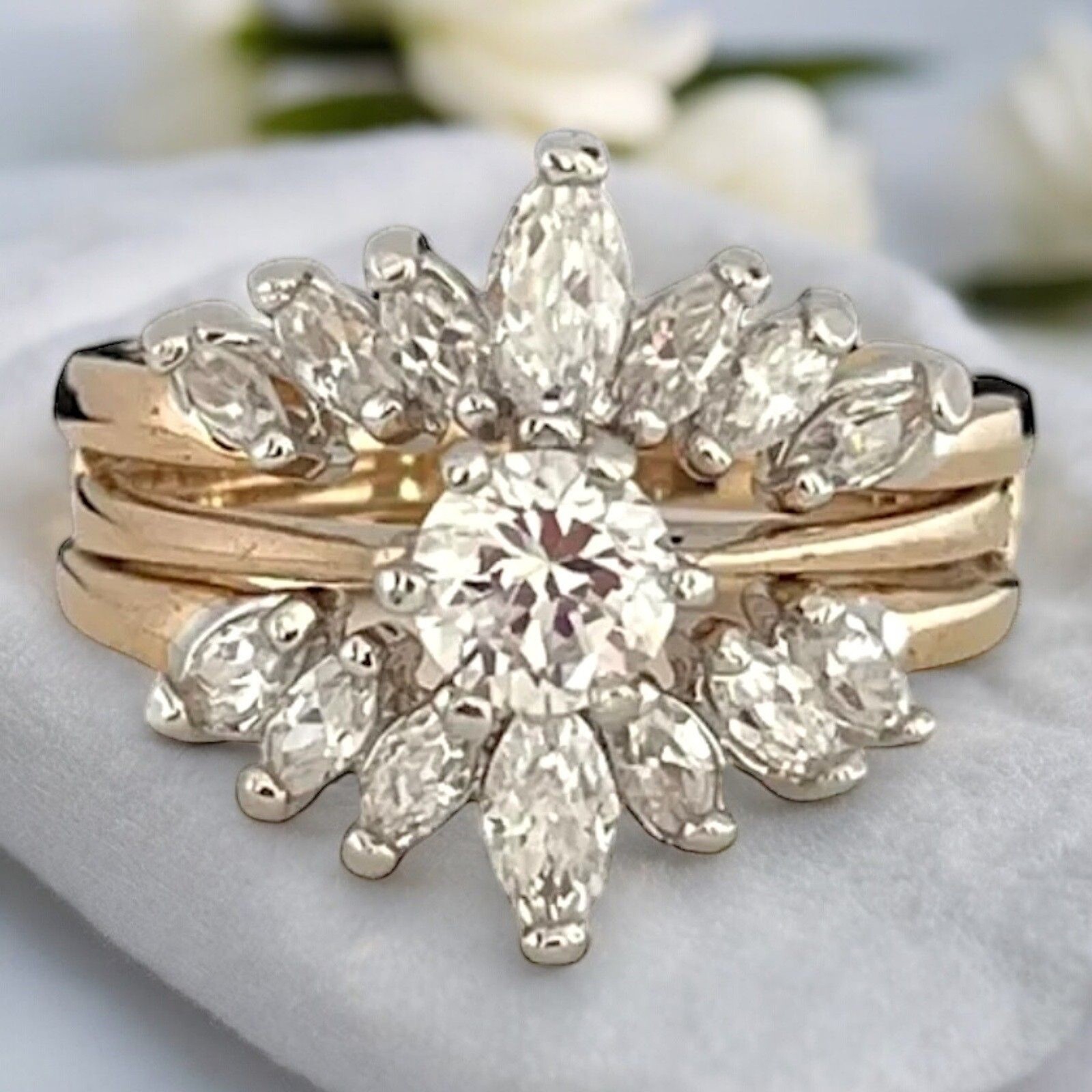 Vintage Wedding Ring Set Size 5 Cubic Zirconia 14K Gold Plate Mid-Century – 14F
