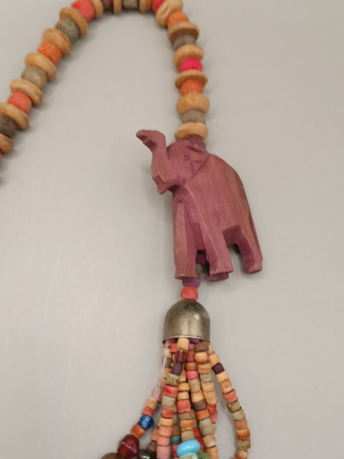 Vtg Wood Beaded Animals Necklace 31.8″