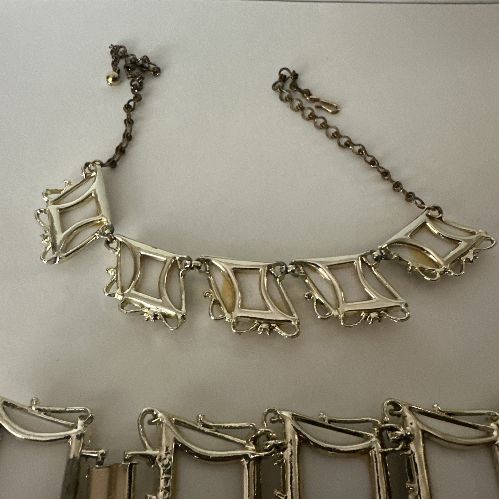 VTG 1950s PAM Confetti Lucite Jewelry Set Bracelet Necklace Earrings Gold Tone