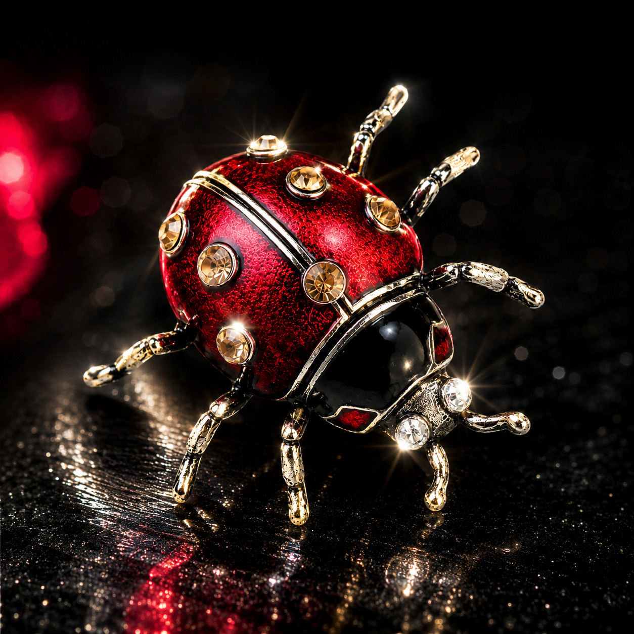 Vintage Ladybug Brooch PIN Enamel Rhinestone Insect Fashion Jewelry