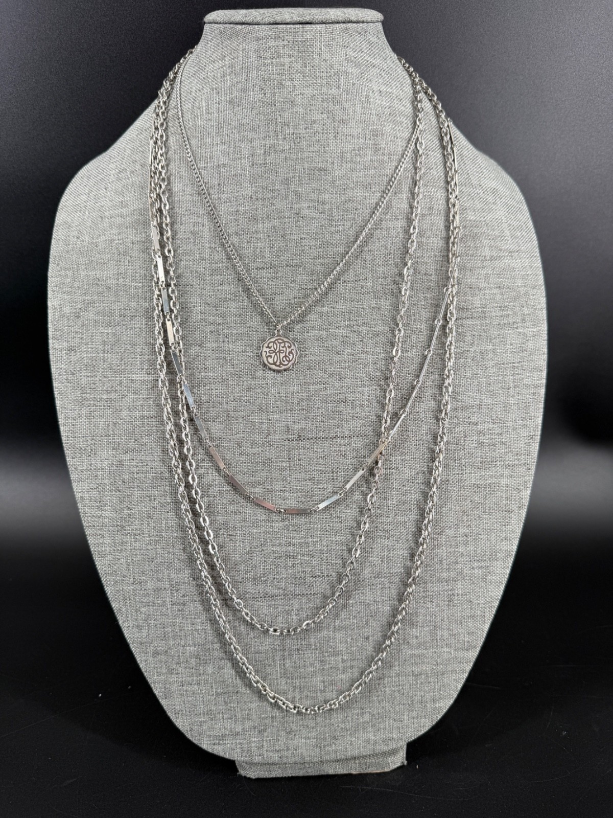 Vintage Silver Tone Layered Chain Statement Necklace Multi Strand MCM Retro
