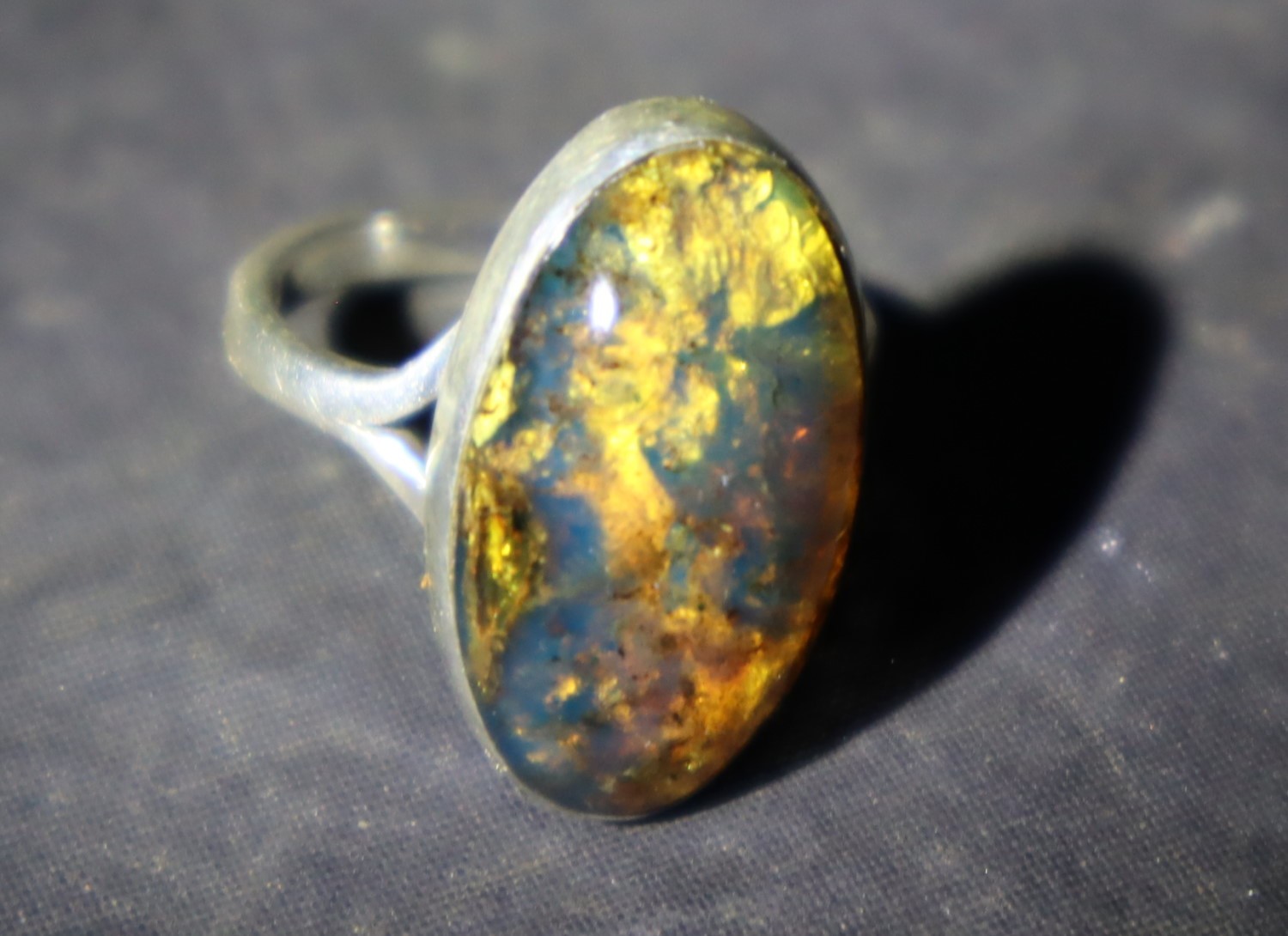 Natural Translucent Orange Blue Amber .925 Sterling Silver Ring #6 free resizing