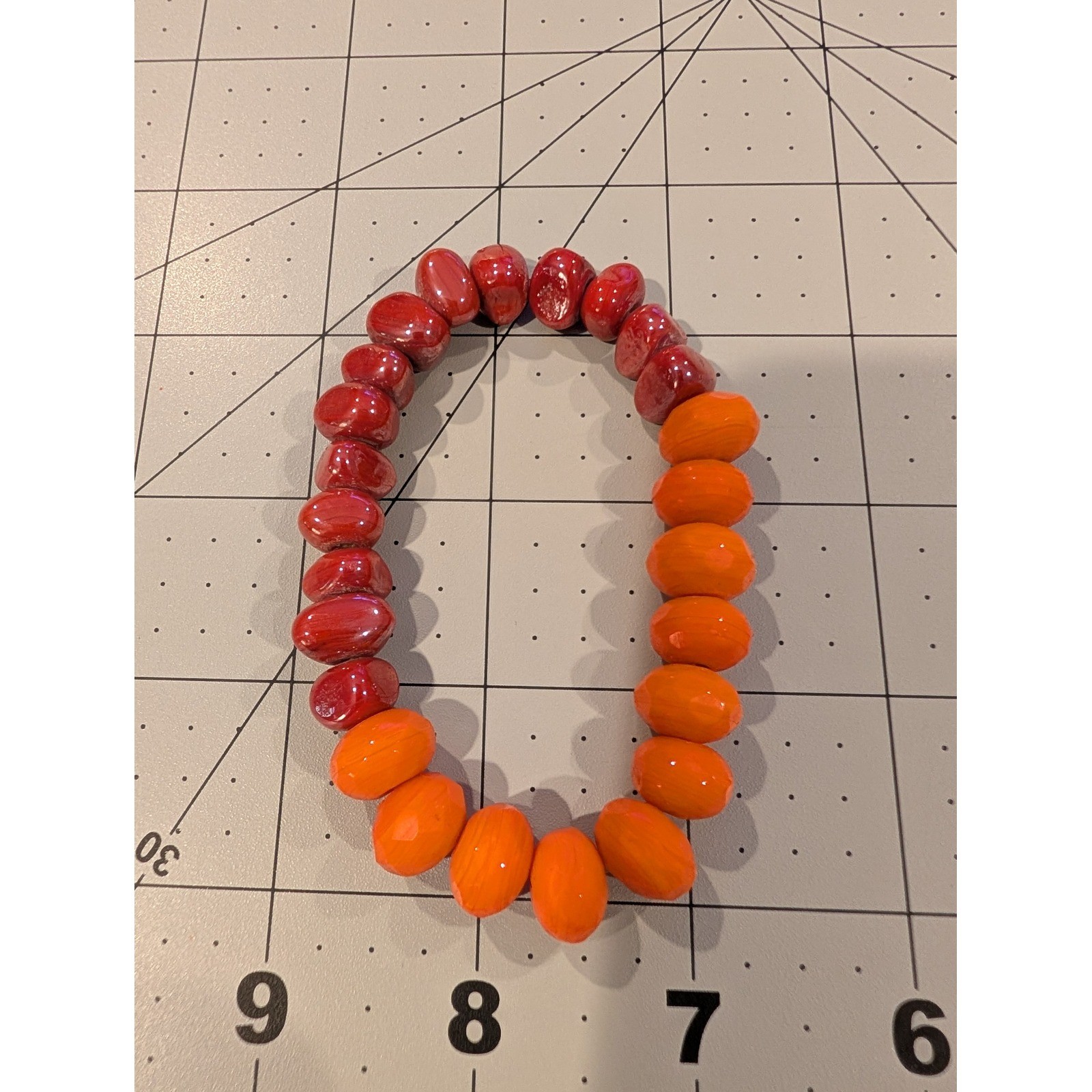 Vintage Orange Red Graduated Bead Necklace and Stretch Bracelet Jewelry Set