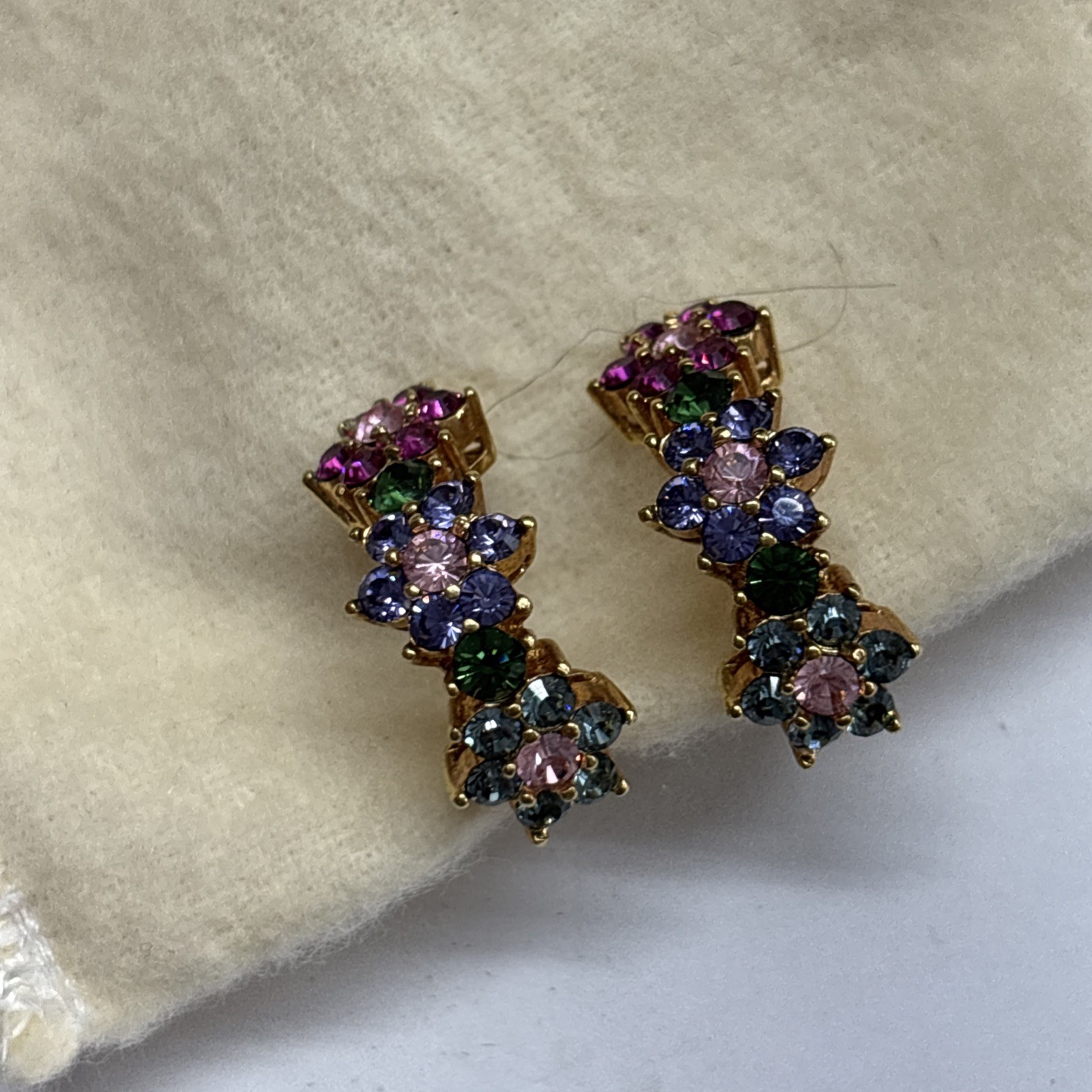 Joan Rivers Crystal/Rhinestone Clip On Earrings Flower Design￼