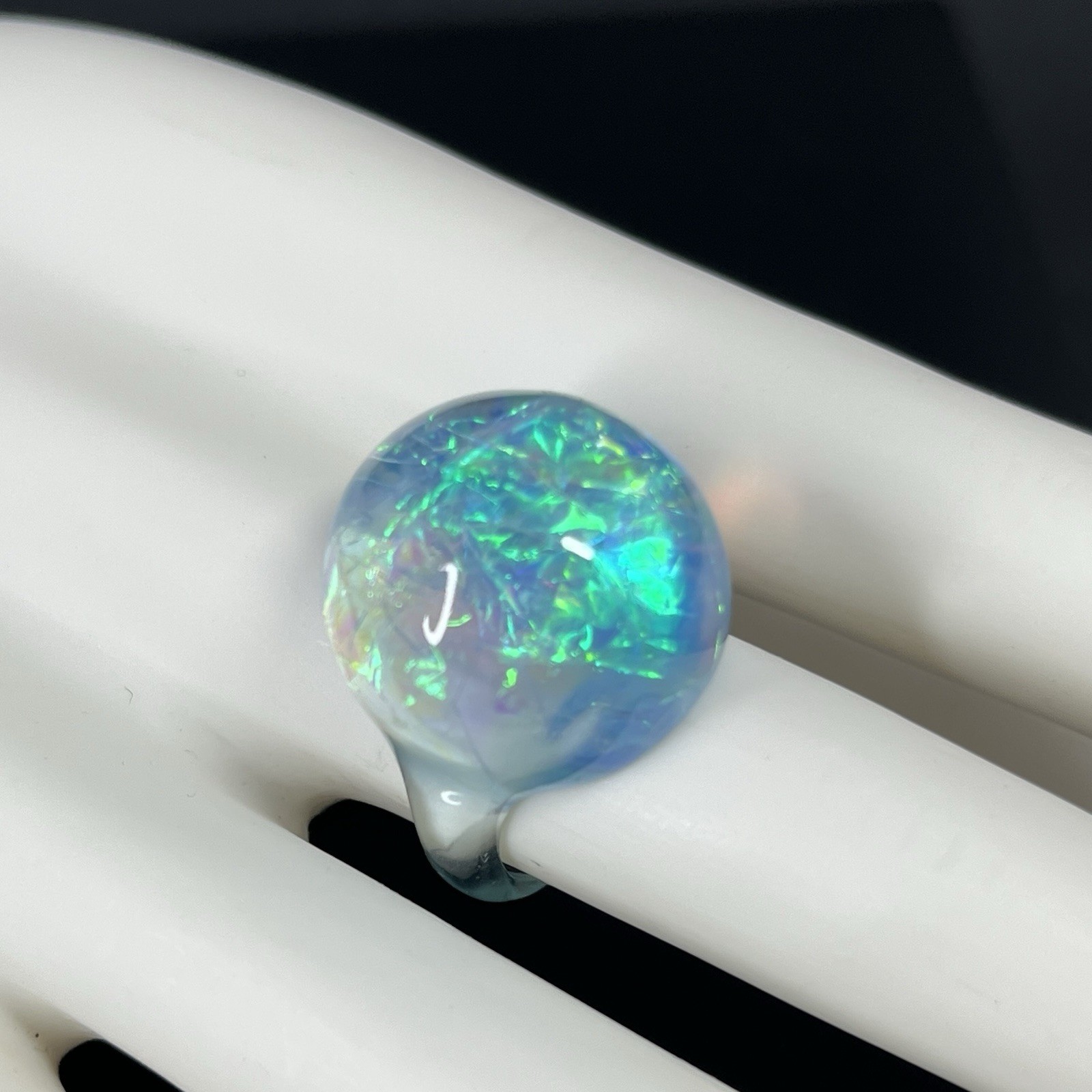 Blue Clear Lucite Dome Ring Size 7.5 Iridescent Opalescent Retro Moon Ring