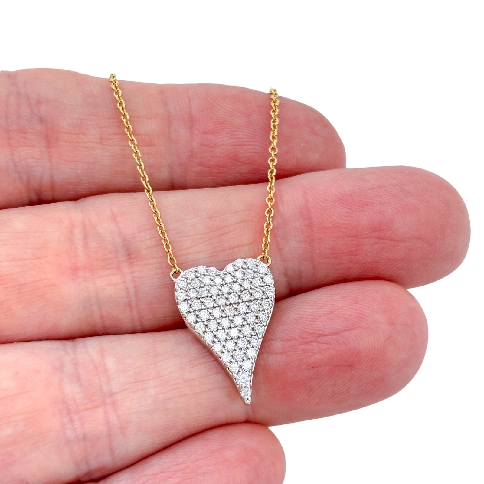 Vintage Gold-Tone Sterling Silver Cubic Zirconia Heart Pendant Necklace 16″-20″