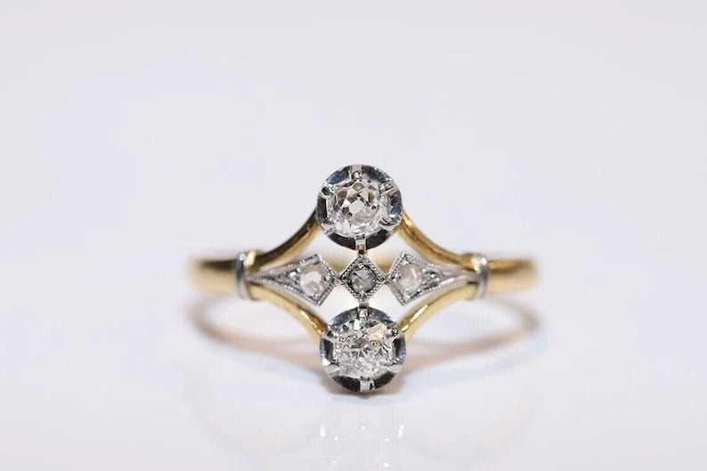 Art Deco Vintage Style Round Cut Created Diamond Two Tone Plated Engagement Ring