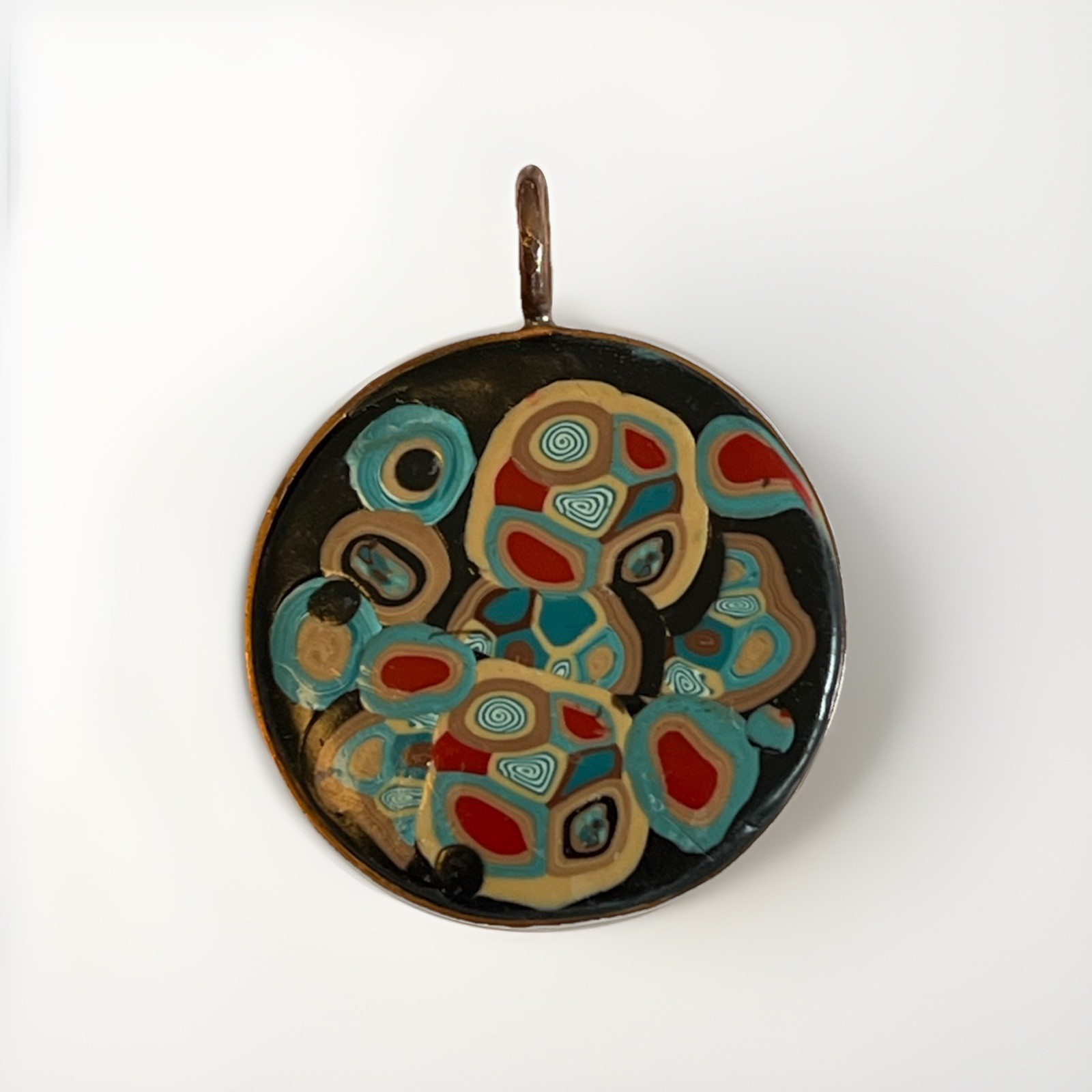 Vintage Colorful Abstract Hand-Painted Pendant Clay Or Resin Modernist