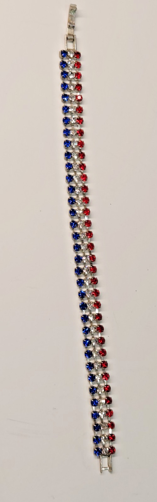 Vntg Red White Blue Prong Set Rhinestone Tennis Bracelet Patriotic 4th of July