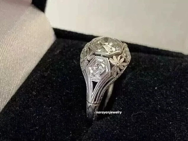 Vintage Art Deco Round Lab Created Diamond Engagement 925 Sterling Silver Ring