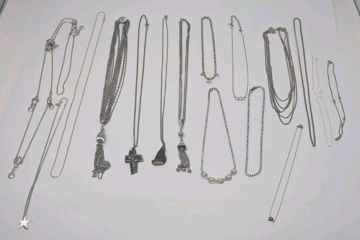 Vintage Estate Costume Jewelry Lot Silver Tone lot of 16