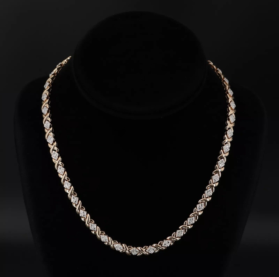 Sterling Silver 925 ROSS SIMONS 6mm Diamond XOXO 17.5″ Gold Tennis Necklace 35g