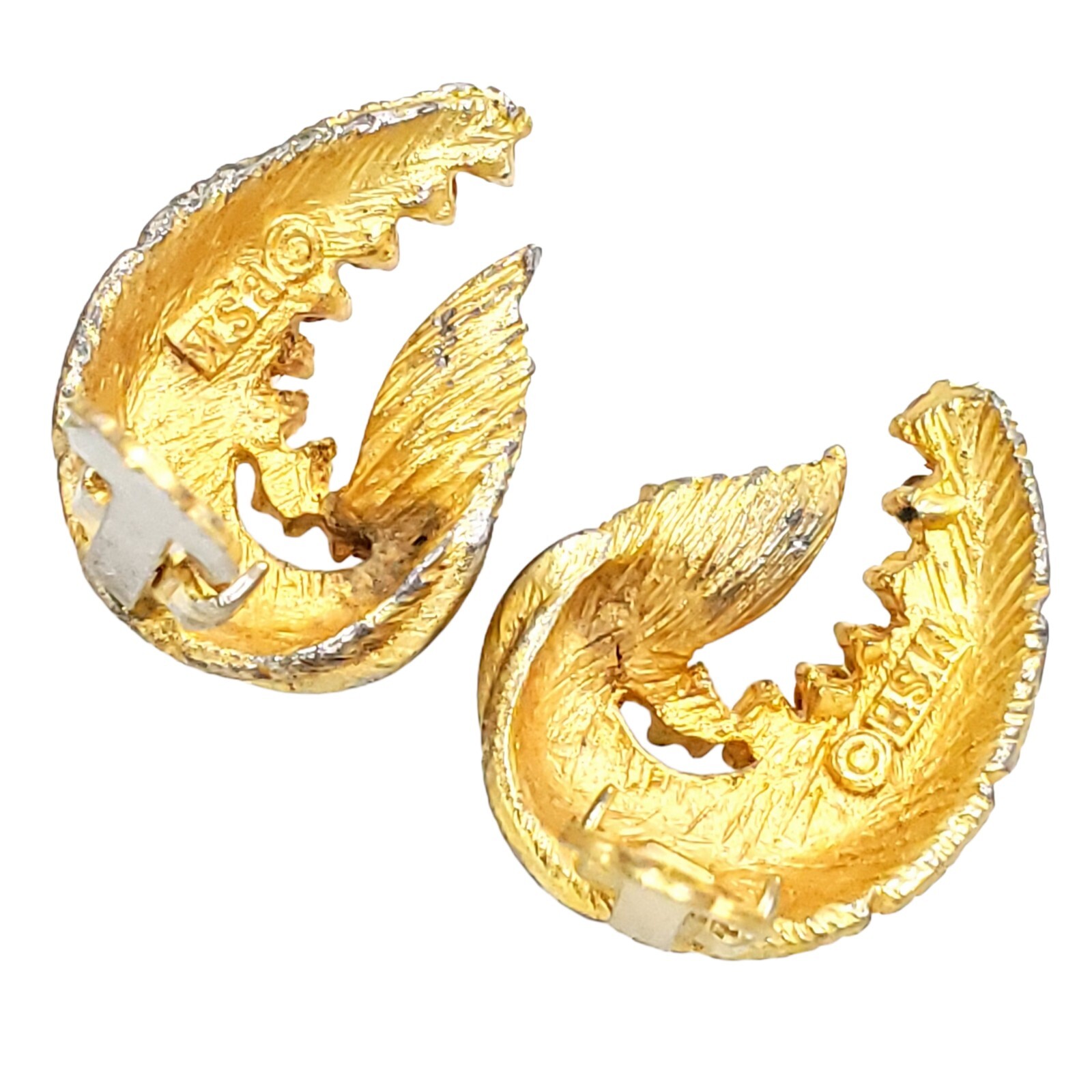 Mid Century BSK Signed Open Leaf Crystal Pave Earrings Brooch Set