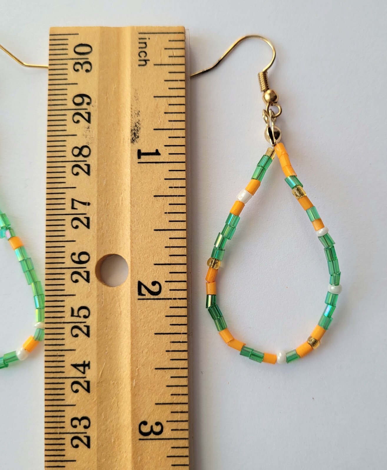 Vtg Orange Green Multistrand Boho Seed Bead Necklace & Earrings Set