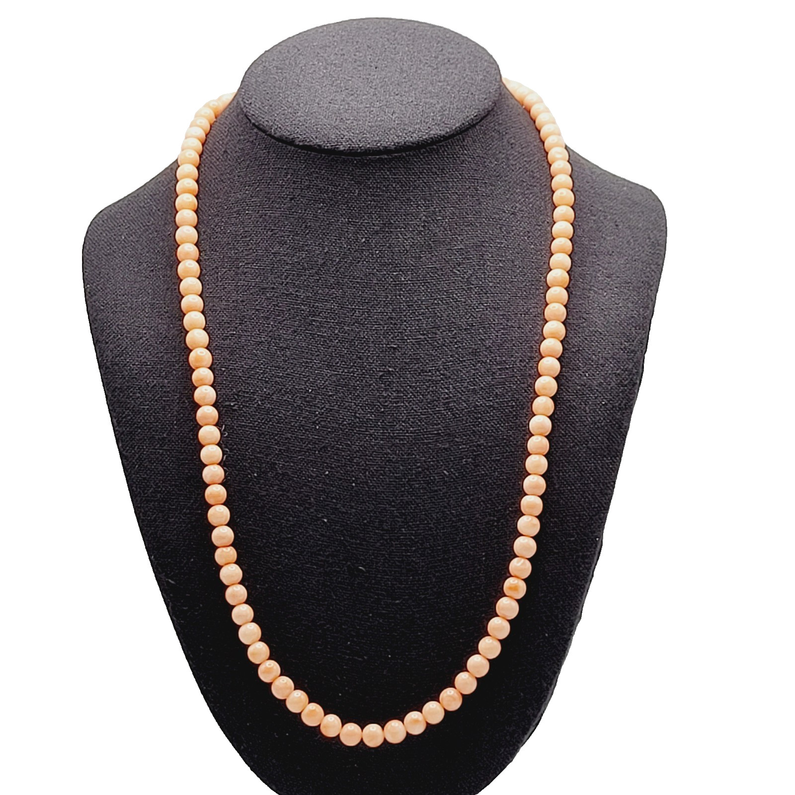 Genuine Pink Peach Blush Coral Bead 6mm Necklace Alloy Clasp Tested 25 inch