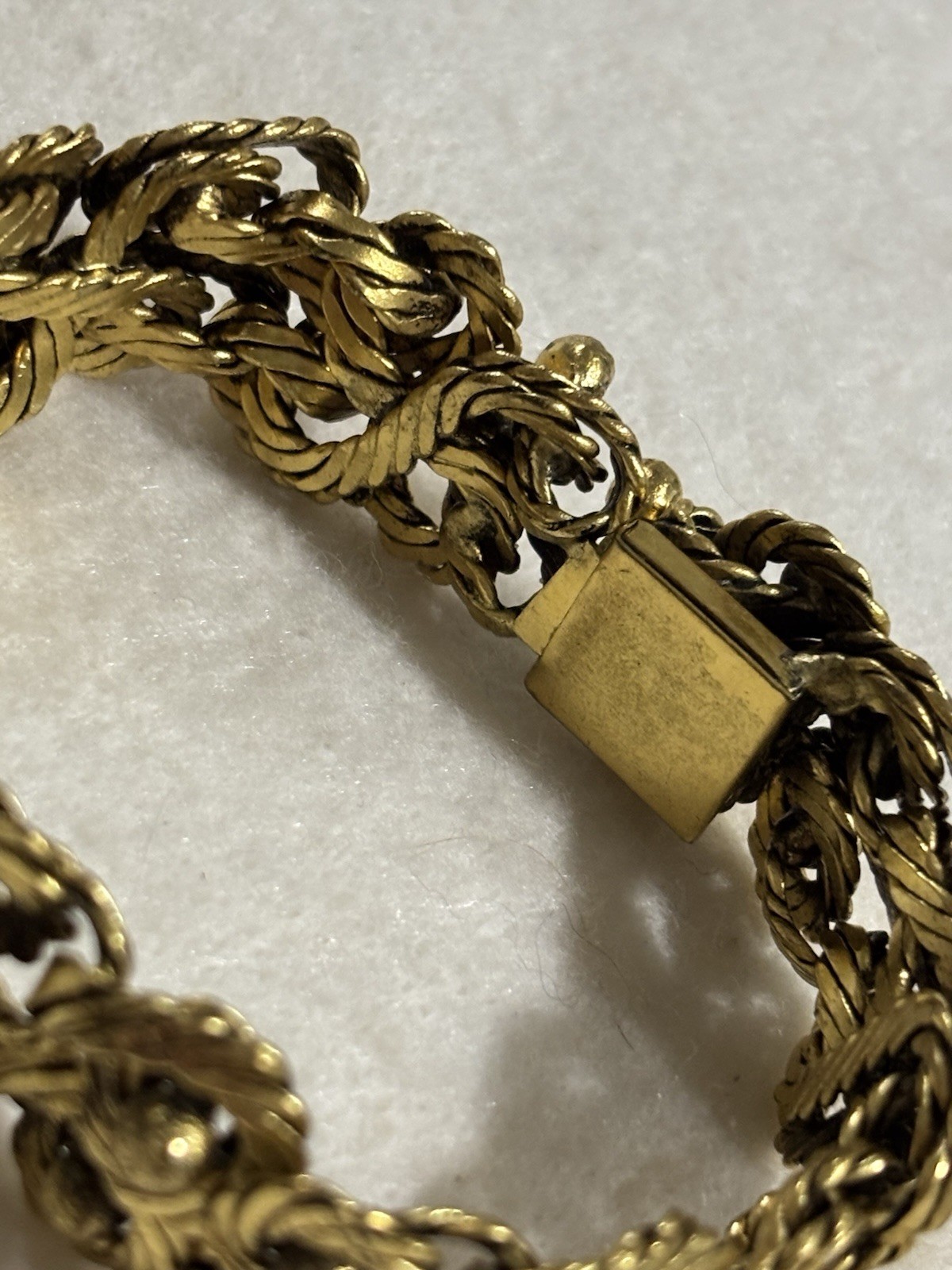 HTF Vintage French Modernist Coil Bracelet Gilt Bronze Plated Woven Wire 1950s