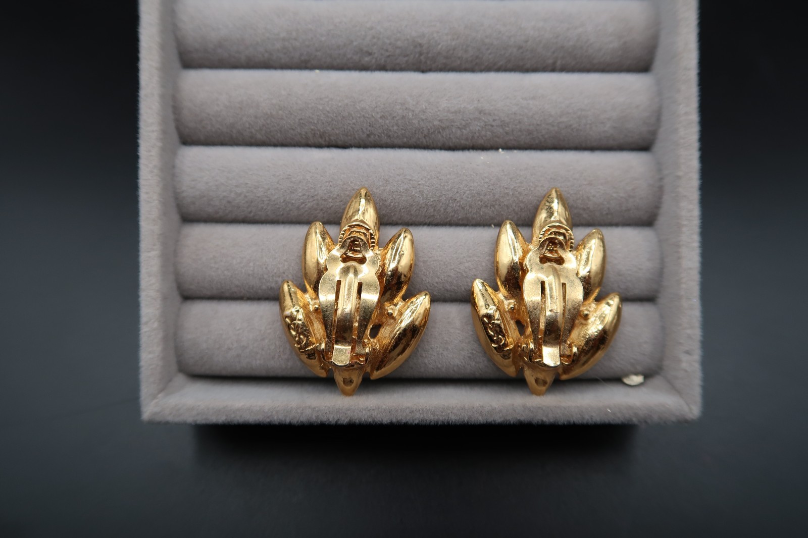 Vtg Yves Saint Laurent Spiked Leaf Design Crystal Earrings Signed Beautiful