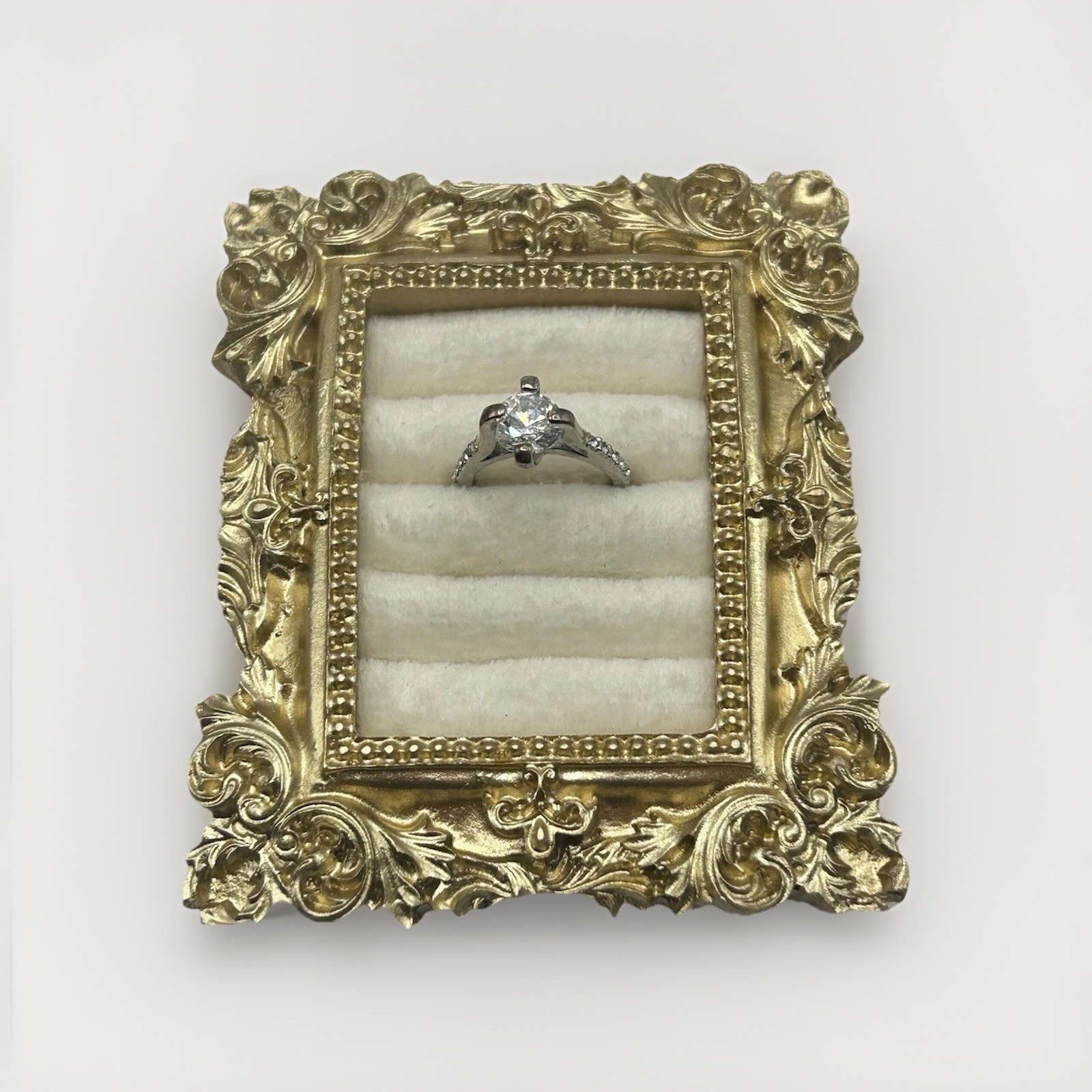 Vintage Silver Tone Solitaire CZ Ring Size 6 Raised Prong Setting Costume
