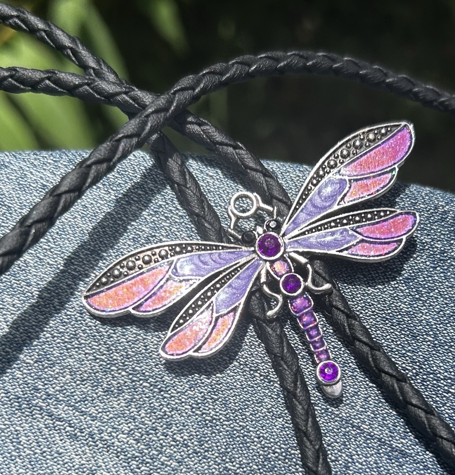 Vintage Purple Enamel Dragonfly Bolo Tie Adjustable FREE SHIPPING