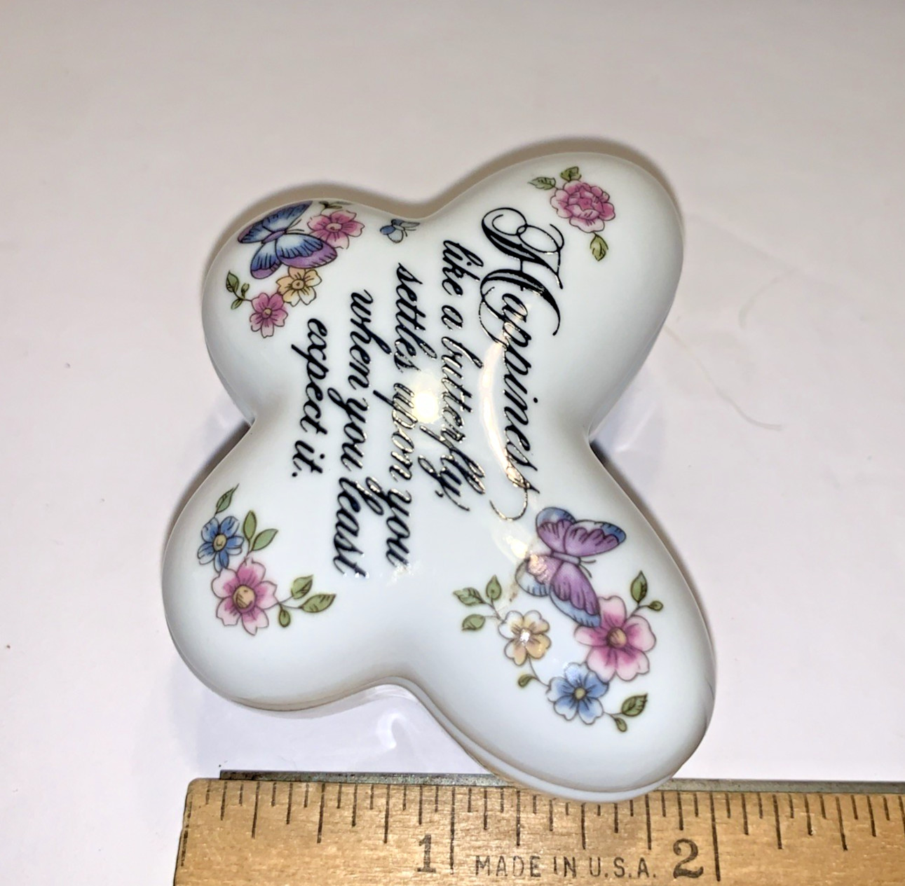 1984 Vintage Avon Porcelain Butterfly Trinket Box & Earrings Happiness