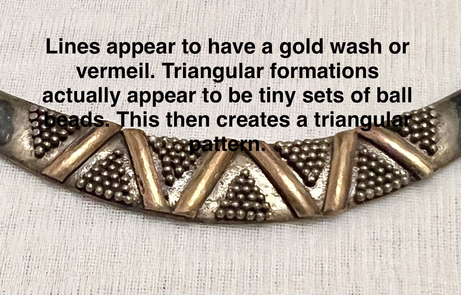 ABSTRACT BRUTALIST Sterling Silver Gold Wash CRESCENT PENDANT NECKLACE Vintage