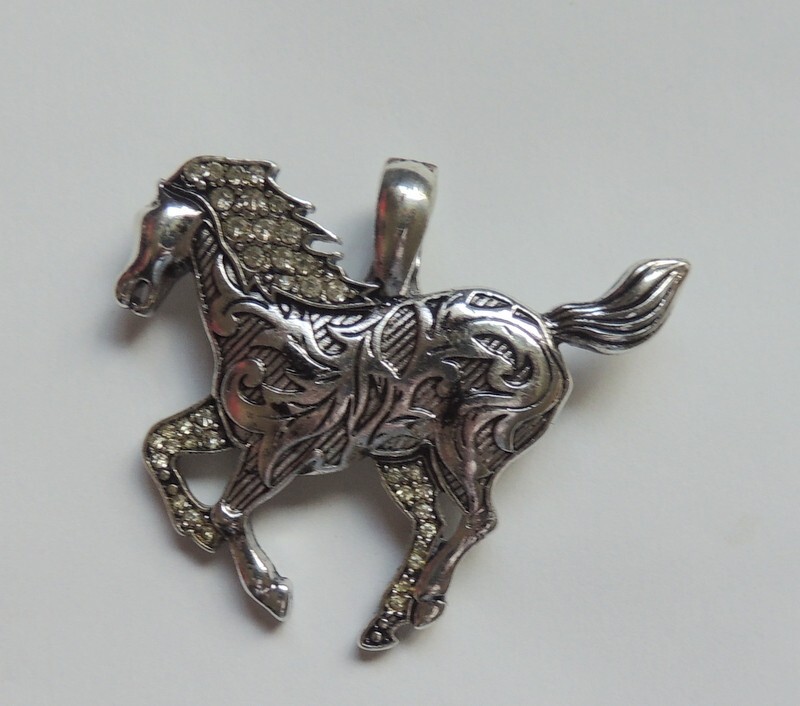Silver-Tone Rhinestone metal Horse Pendant