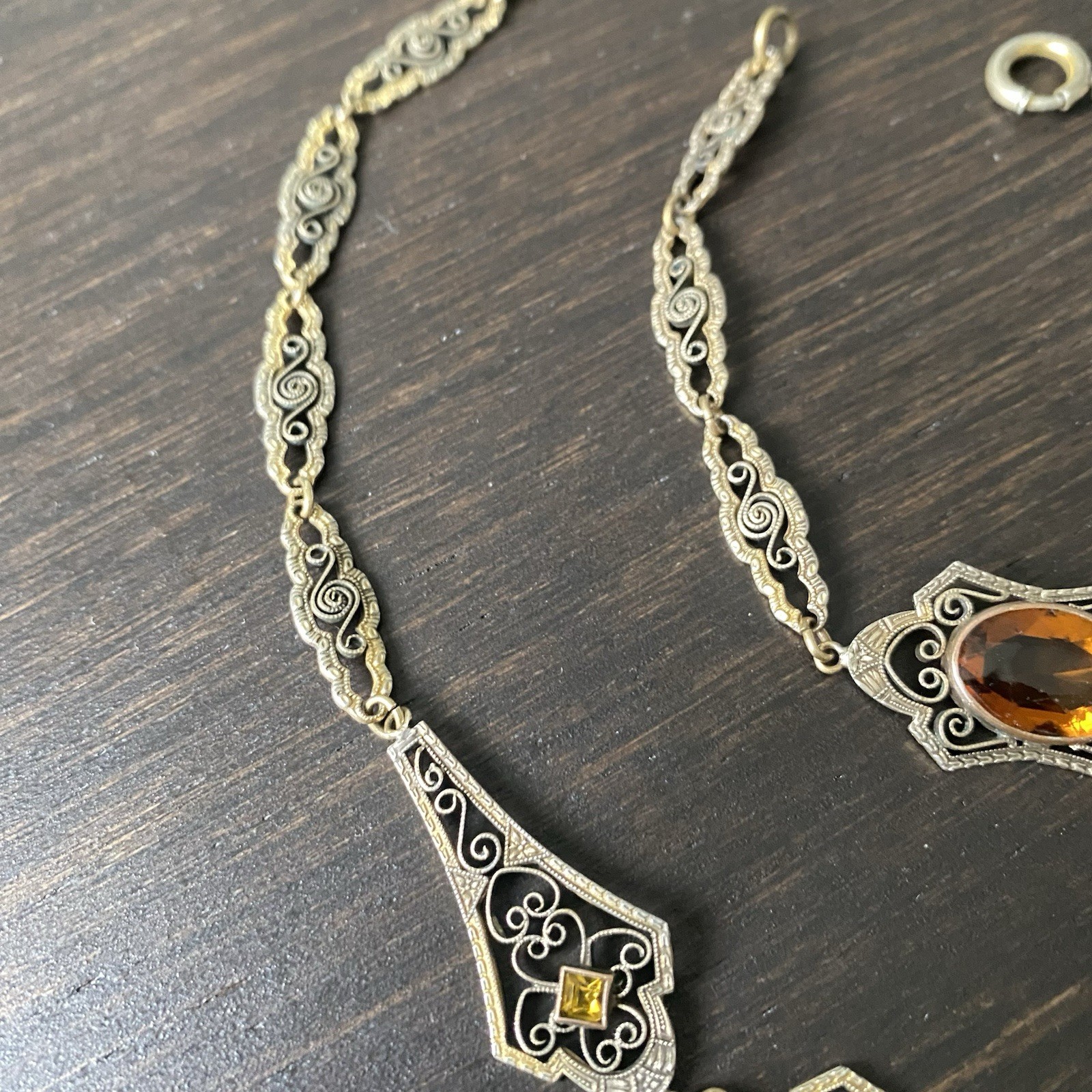 Vintage ART DECO CZECH Glass Filigree Necklace & Bracelet Set (AS-IS)