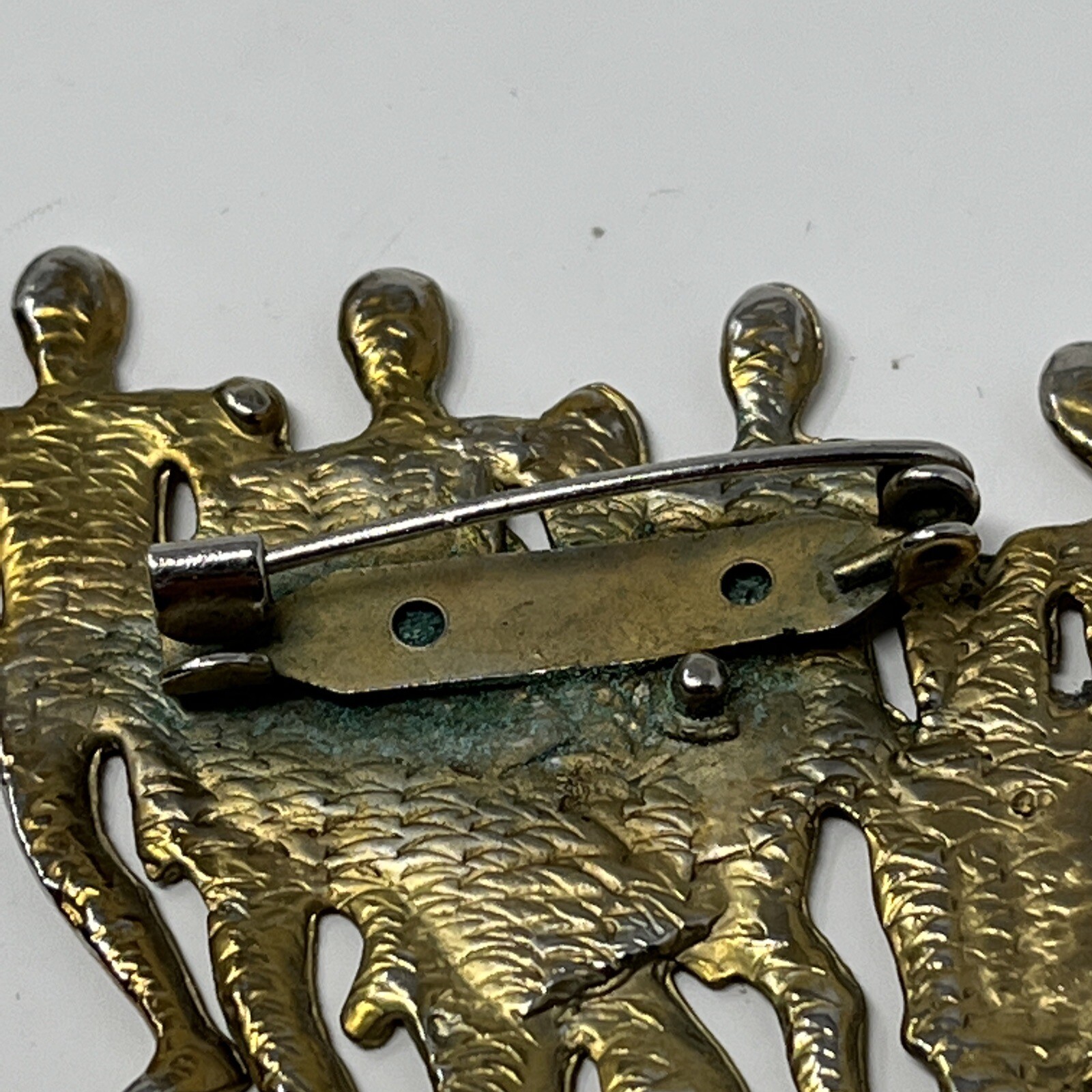 Vintage 1980s 8 Man Brooch Brass Plated VTG Jewelry See Images