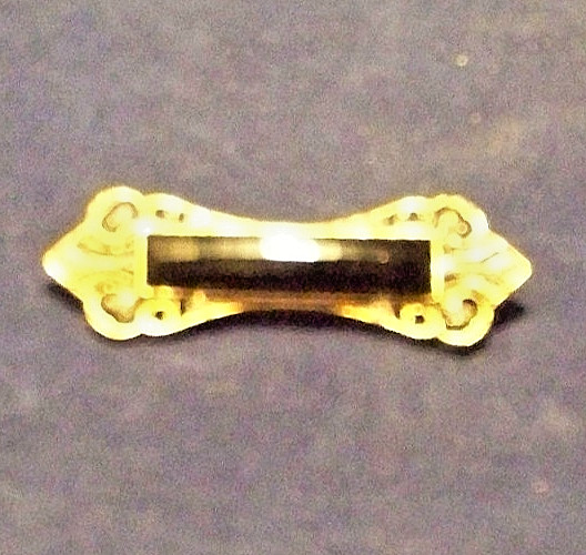 1928 Brand Black Lucite Clear Rhinestone Filigree Style Bar Pin Brooch, M761