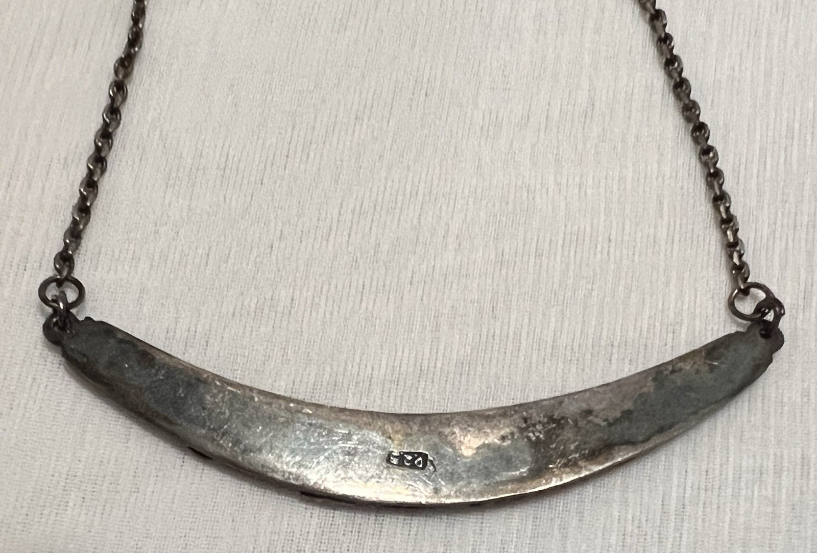 ABSTRACT BRUTALIST Sterling Silver Gold Wash CRESCENT PENDANT NECKLACE Vintage