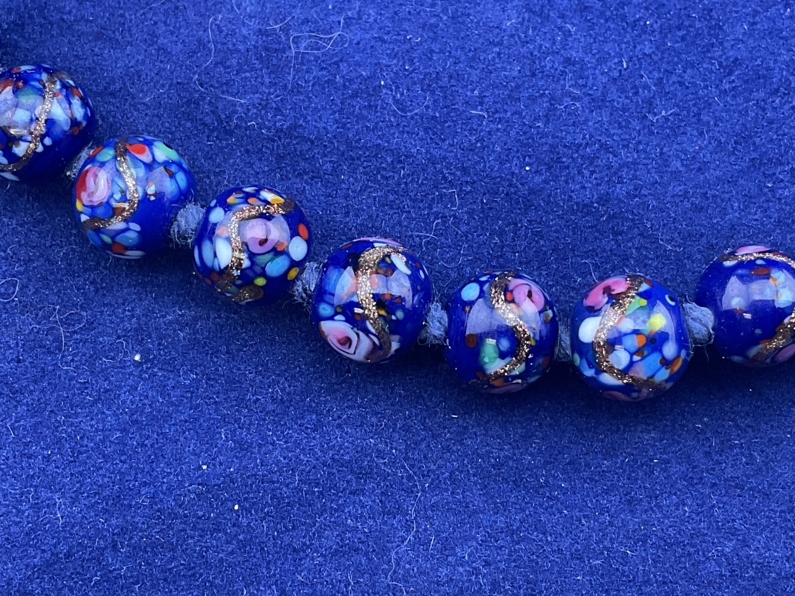 vintage Czech Venetian style glass bead necklace navy blue 17″