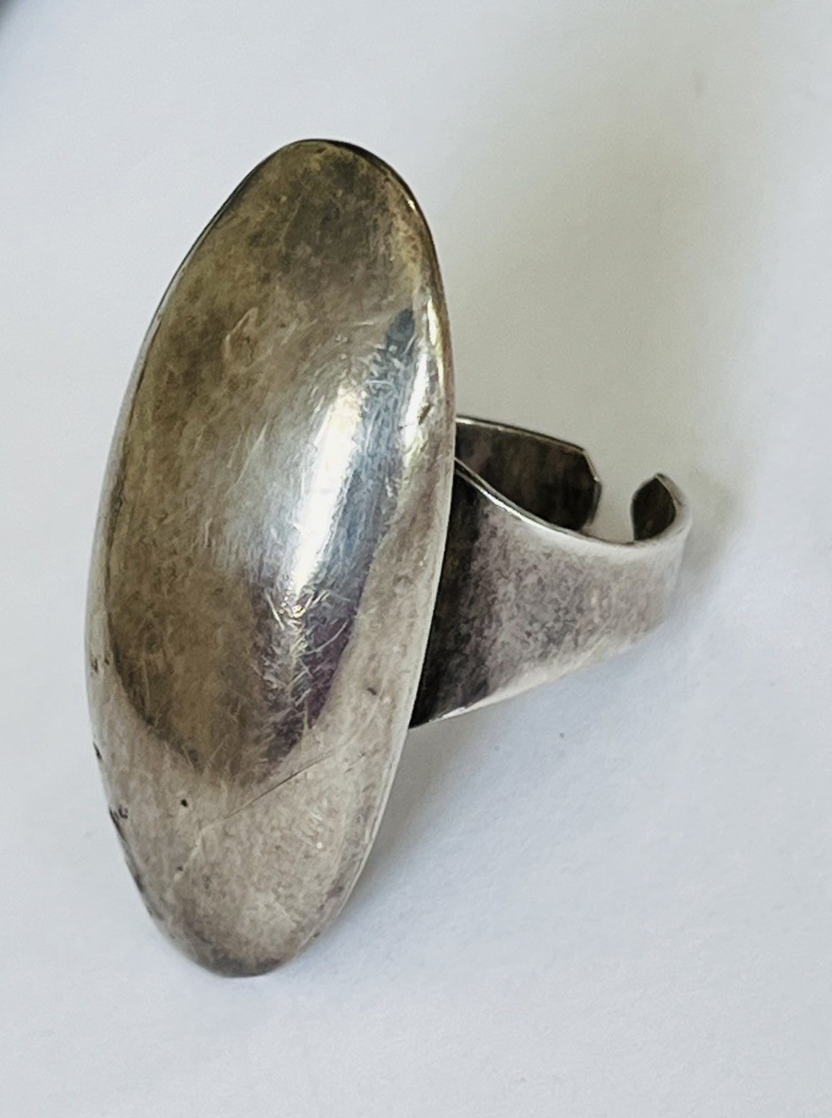 Vintage Sterling Silver Modernist Bold Elongated Dome Ring Size 6 Adjustable