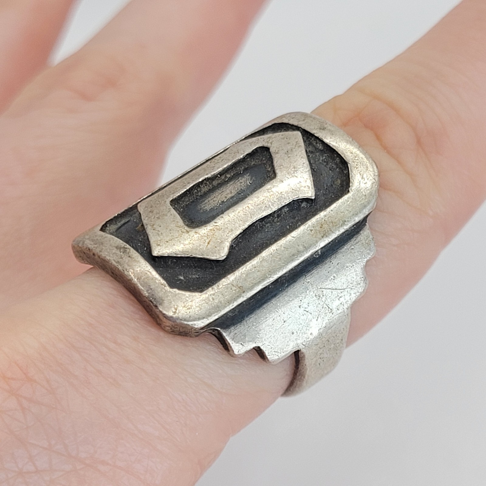 Vintage Large Monogram Letter O D 925 Sterling Silver Signet Ring Size 7.75