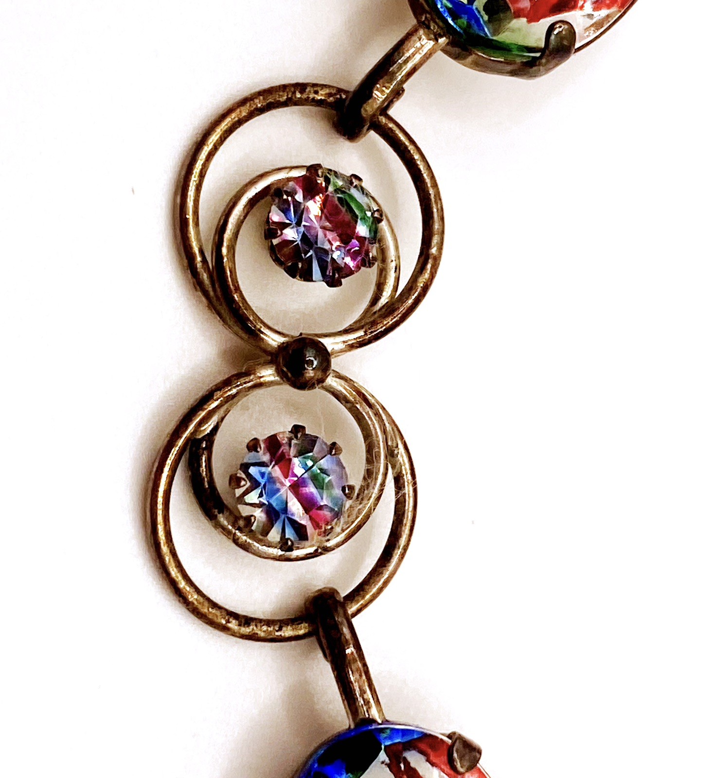 SILVER 835 FEINSTE RHEINKIESEL IRIS RAINBOW GLASS CAB BRACELET & EARRING SET