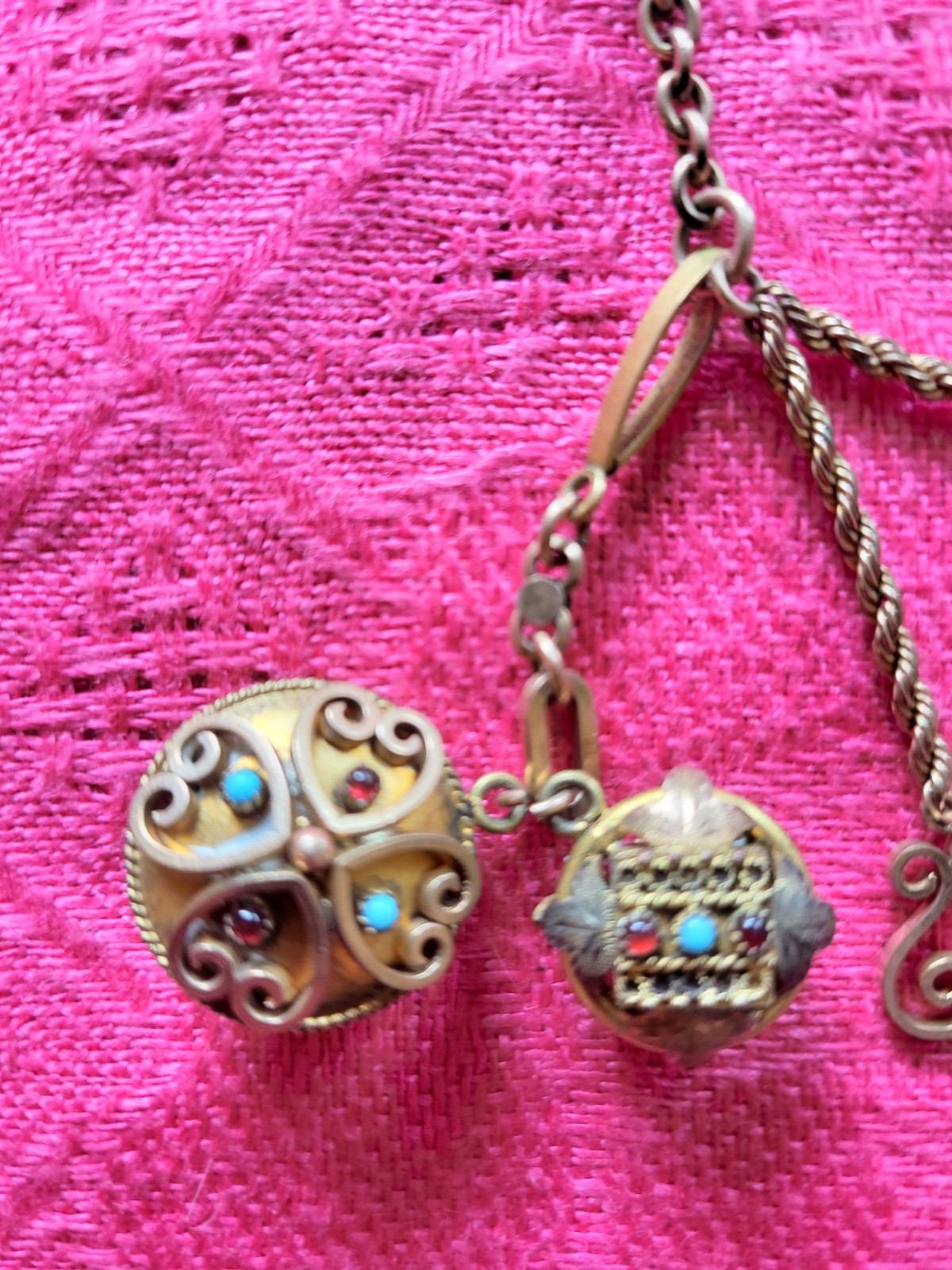 Antique Victorian Gold Filled Book Chain With Etruscan Charms OOAK