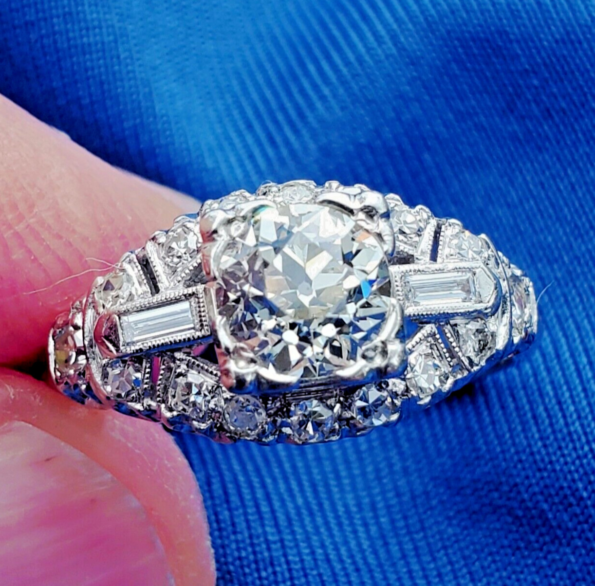 Original EARTH MINED DIAMOND Art Deco Engagement Ring Antique PLATINUM Solitaire