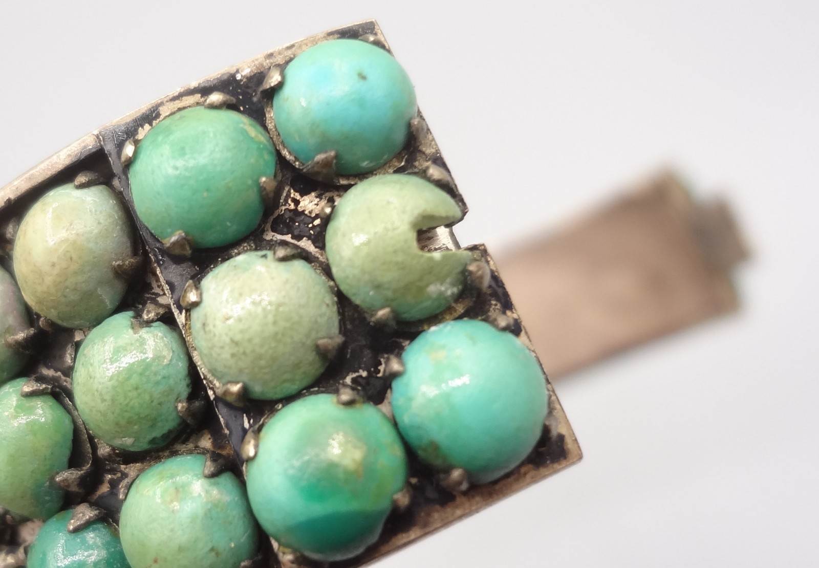 Antique BEE CHINA SILVER Chinese Export 3 Row Turquoise Cuff Bracelet READ