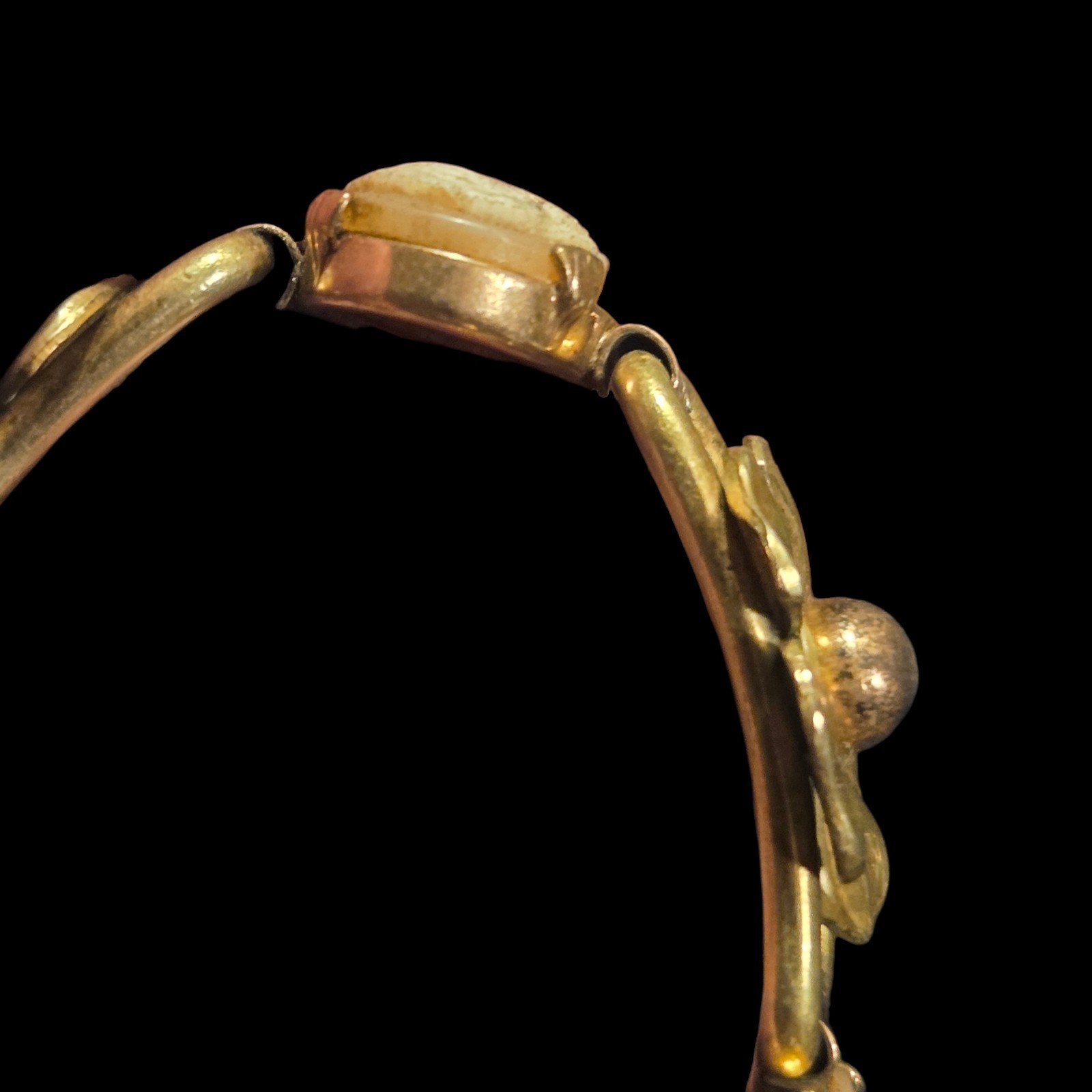 Vtg Kreisler Gold Filled Cameo Flower Link Two Tone Bracelet 1940s