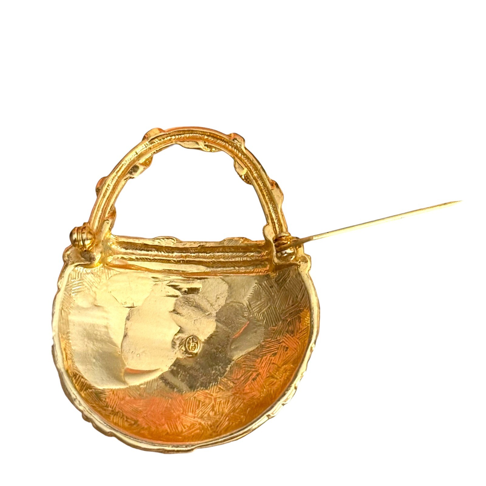 Vintage Basket Purse Brooch Unknown Signed Costume Jewelry