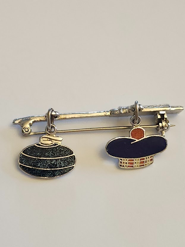 Vintage Sterling Silver BMCo Canadian Curling Brooch Pin Enamel 925 – 5.4g